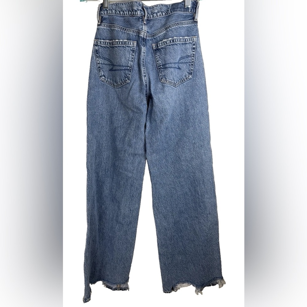 American Eagle Women's Super High Rise Baggy Wide Leg Blue Jeans Raw Hem 000/XXS - Picture 2 of 15